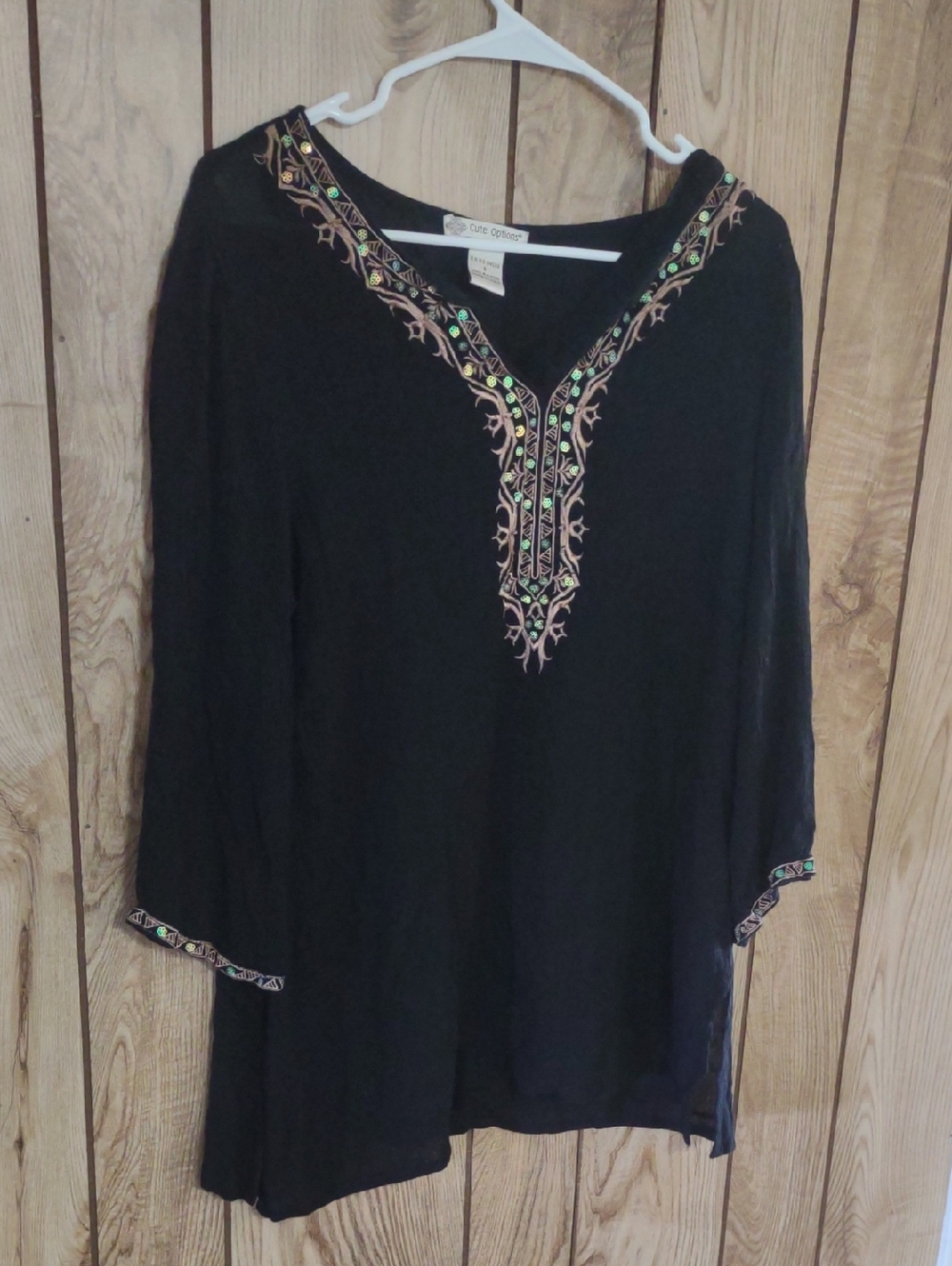 Cute Colors Black Embroidered V-Neck Tunic